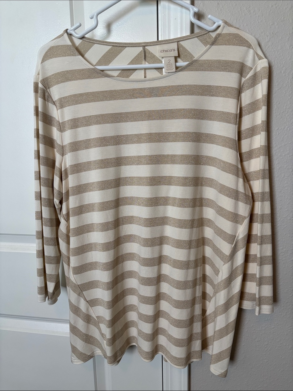 Chico's Gold and Cream Striped Long-Sleeve Top